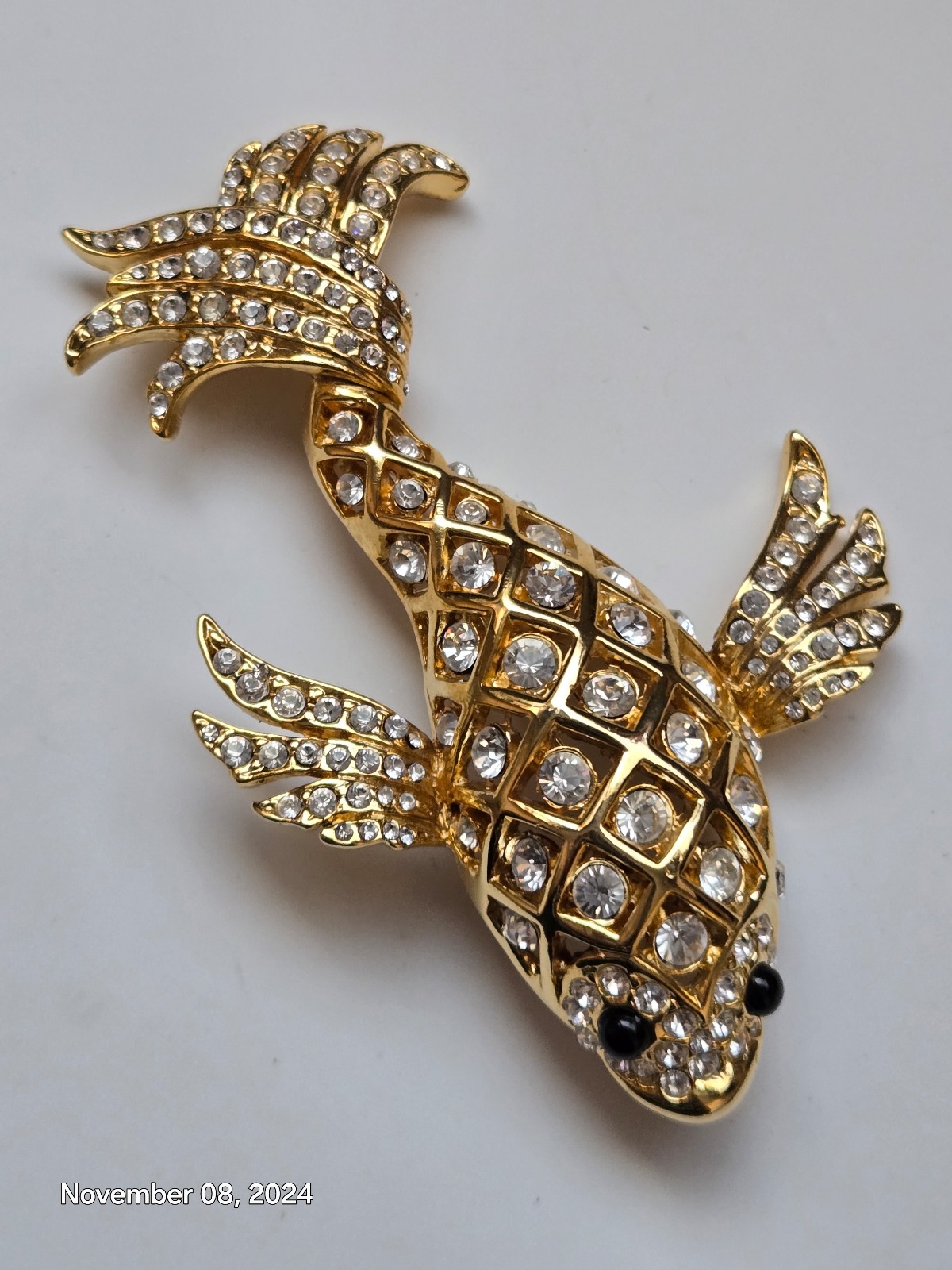Vintage 14K (Sardi) Rhinestone Koi Fish Brooch