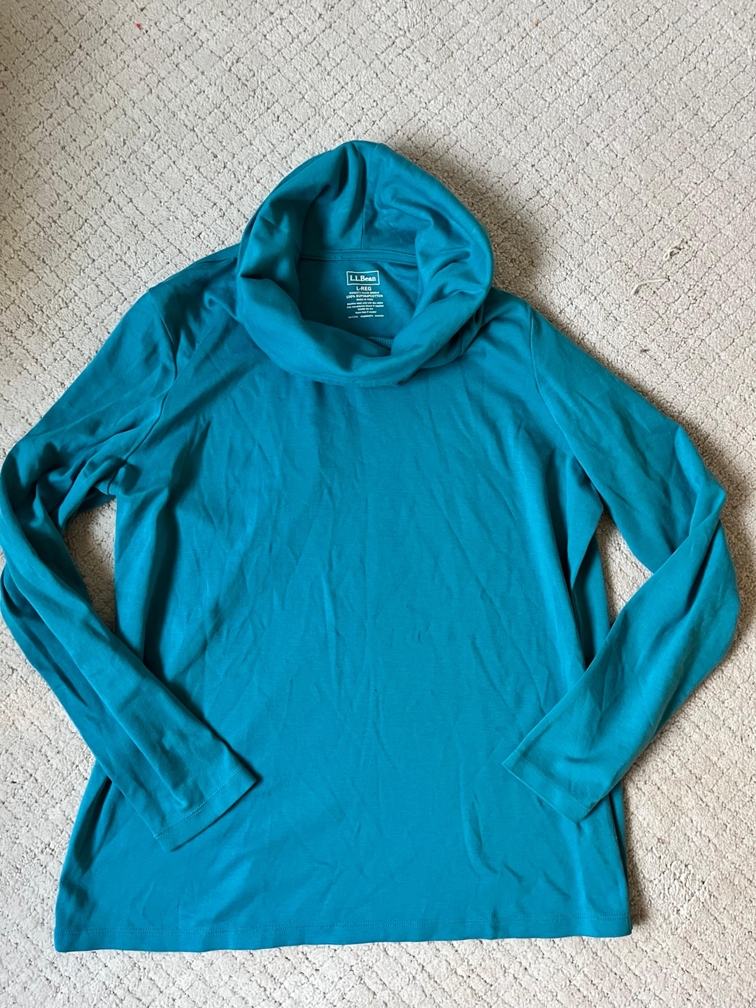 LL Bean Turtleneck Shirt Women's Small 100% Supima Cotton Long Sleeve Top Teal