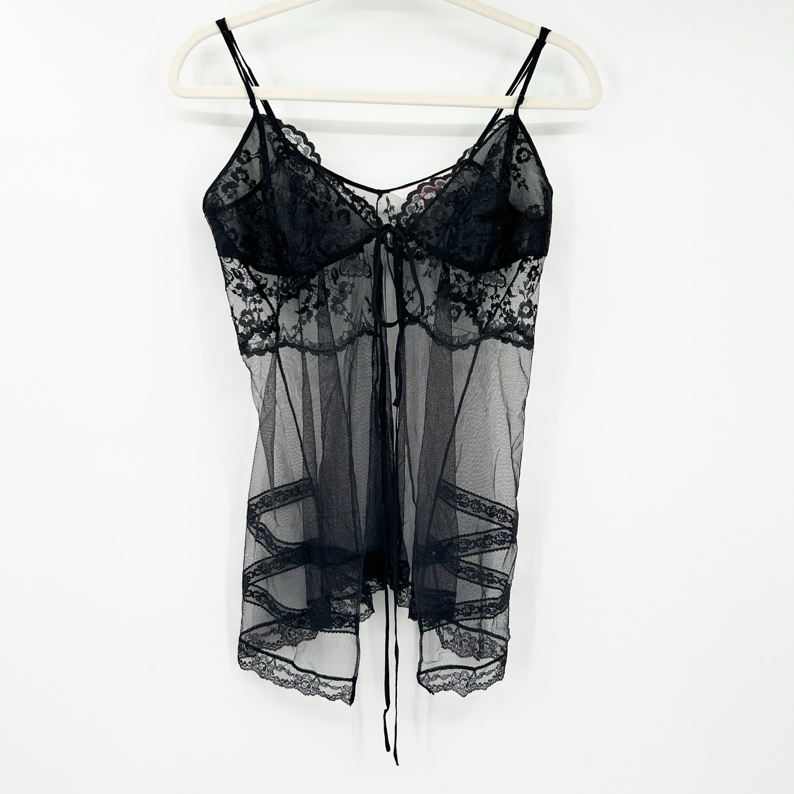 Victorias Secret VS VTG Y2K Whimsigoth Silk Coquette Sheer Lace Babydoll Top M