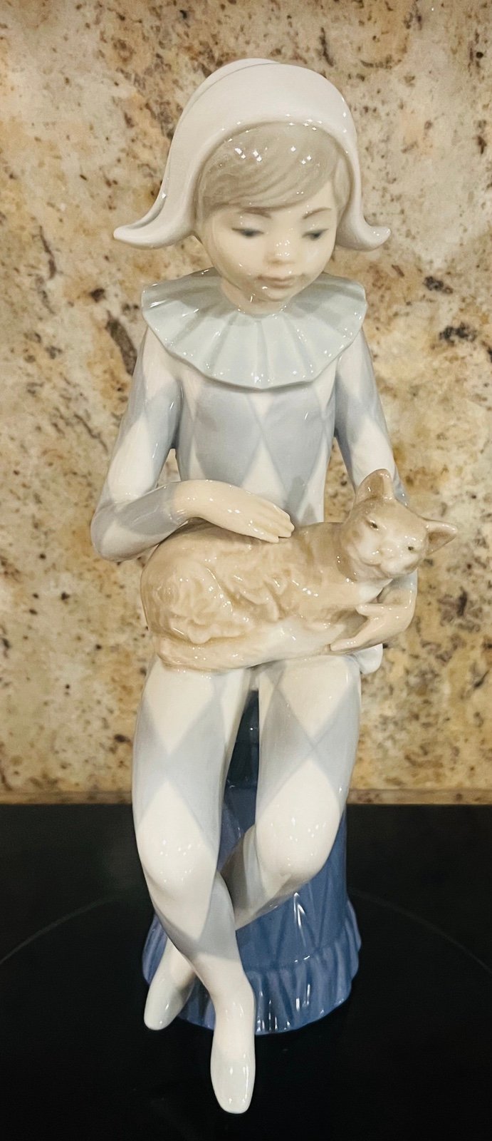 Lladro Young Harlequin Boy With Cat.