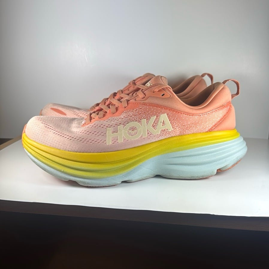 Hoka One One Bondi 8 Women’s Size 10 Sneakers Pink White Yellow