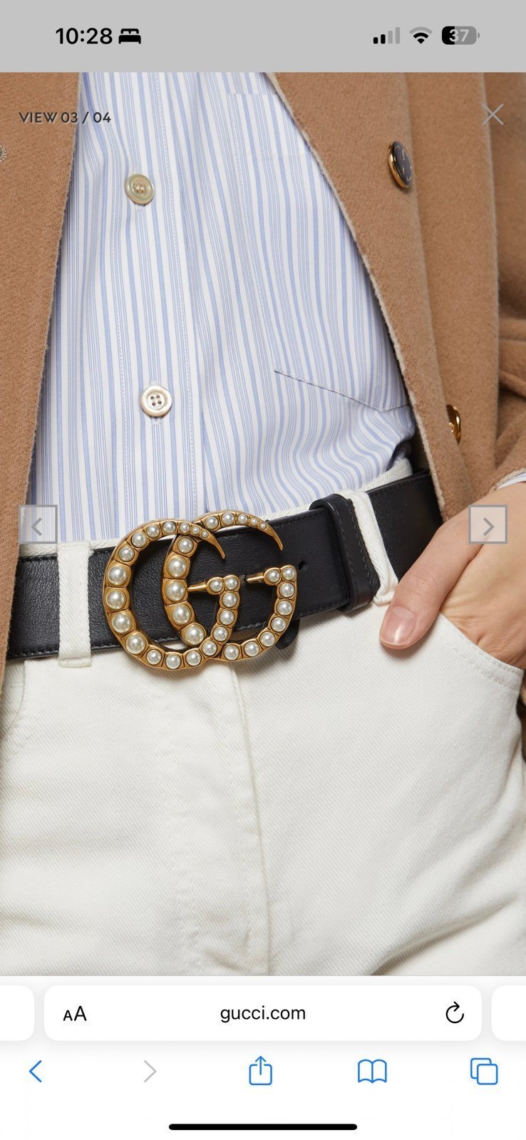 Authentic Gucci MARMONT WIDE BELT WITH PEARLS