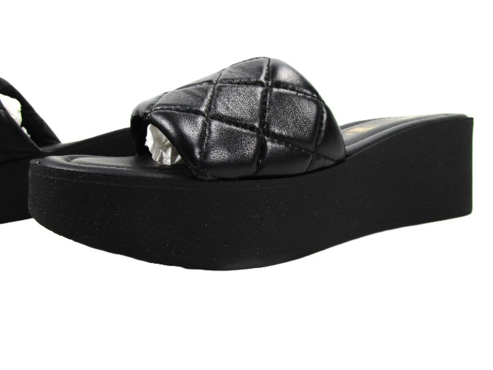 Seychelles Women's High Note Wedge Sandal, Black Leather Slides, Made in Italy