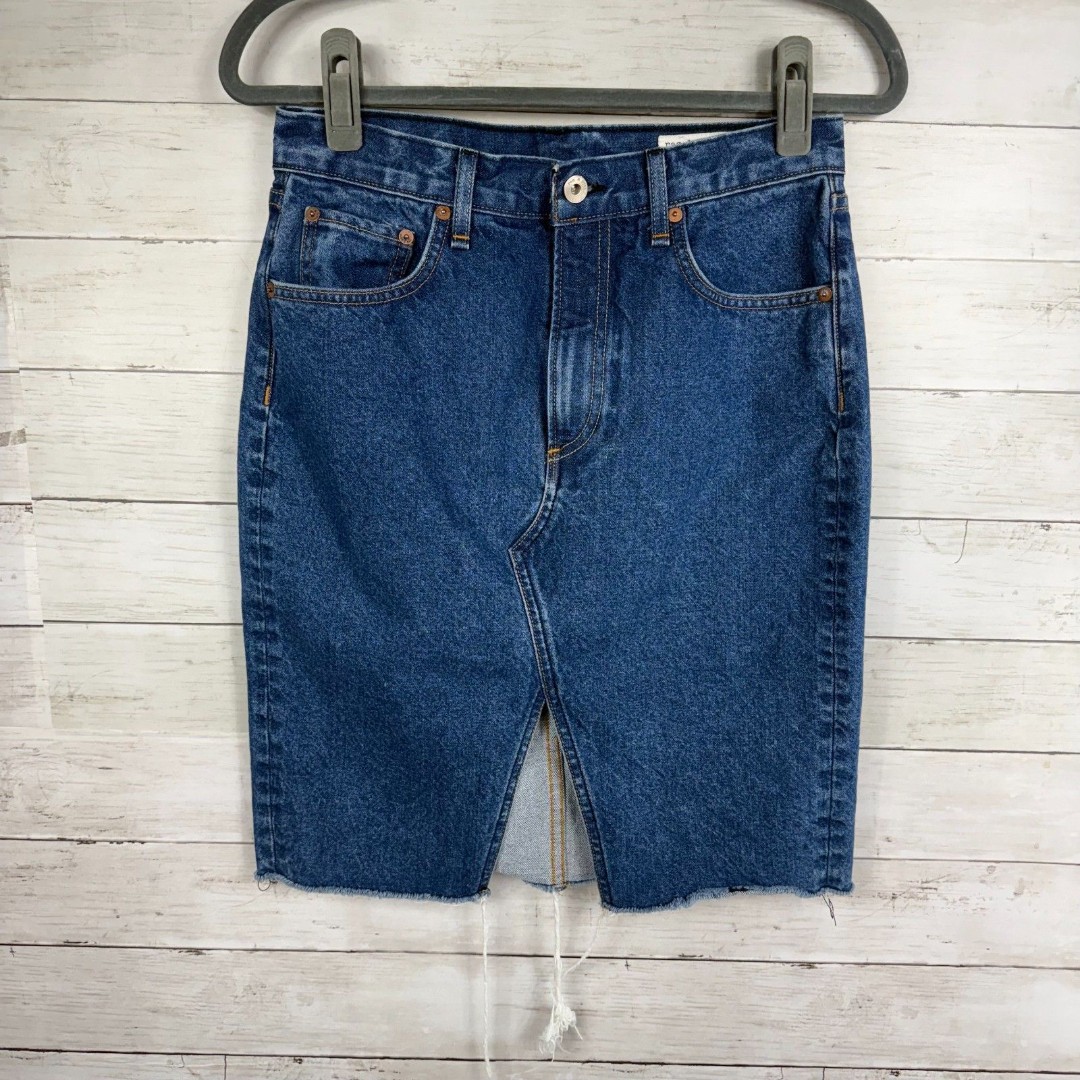 rag & bone Dark Wash Split Denim Skirt
