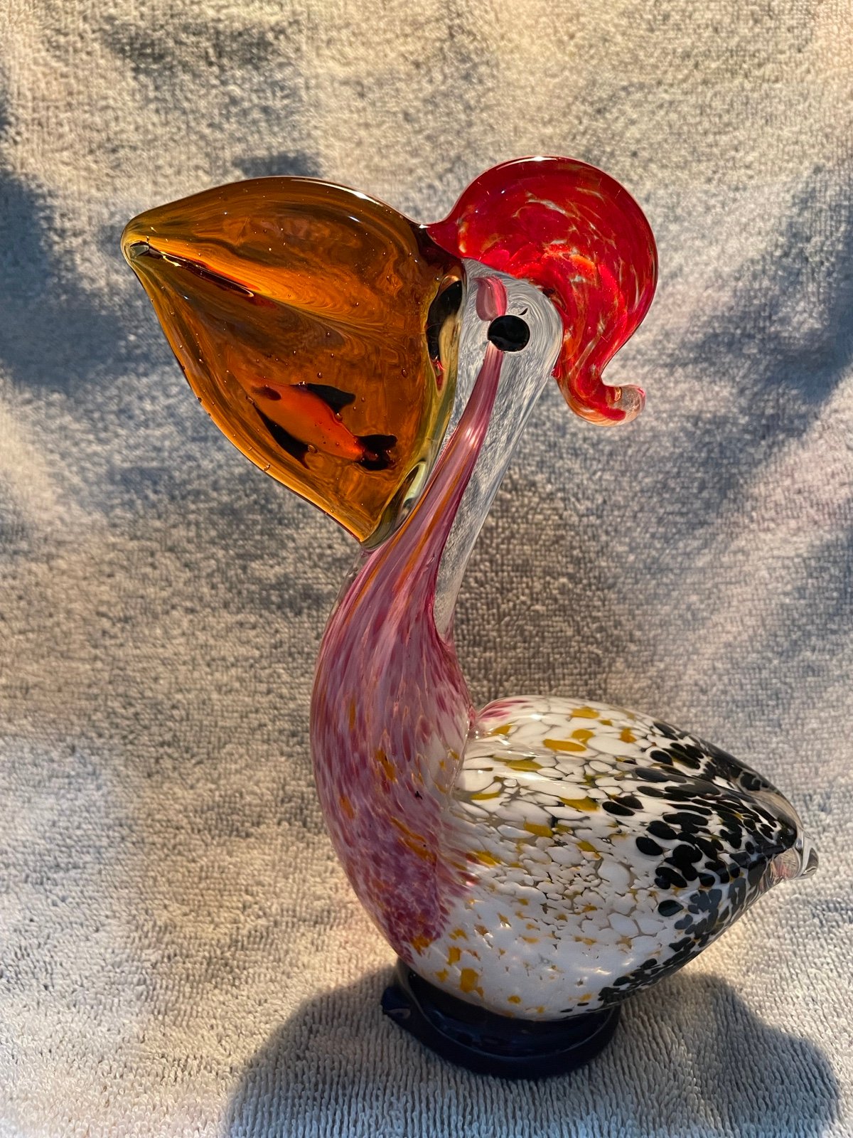 VINTAGE Murano Style Hand Blown Bird w Fish Art GLASS Pelican 7 Multicolor