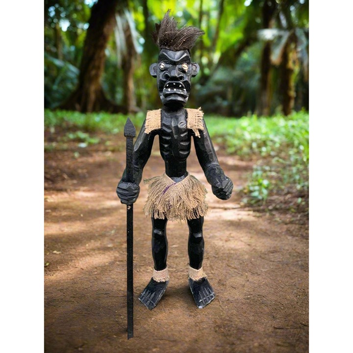 Primitive Tribal Warrior Wooden Statue 29 x 10 x 8