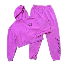 NEW Victoria Secret Pink Jogger Set Hoodie Pant Cropped Shirt Top 2 Piece Medium