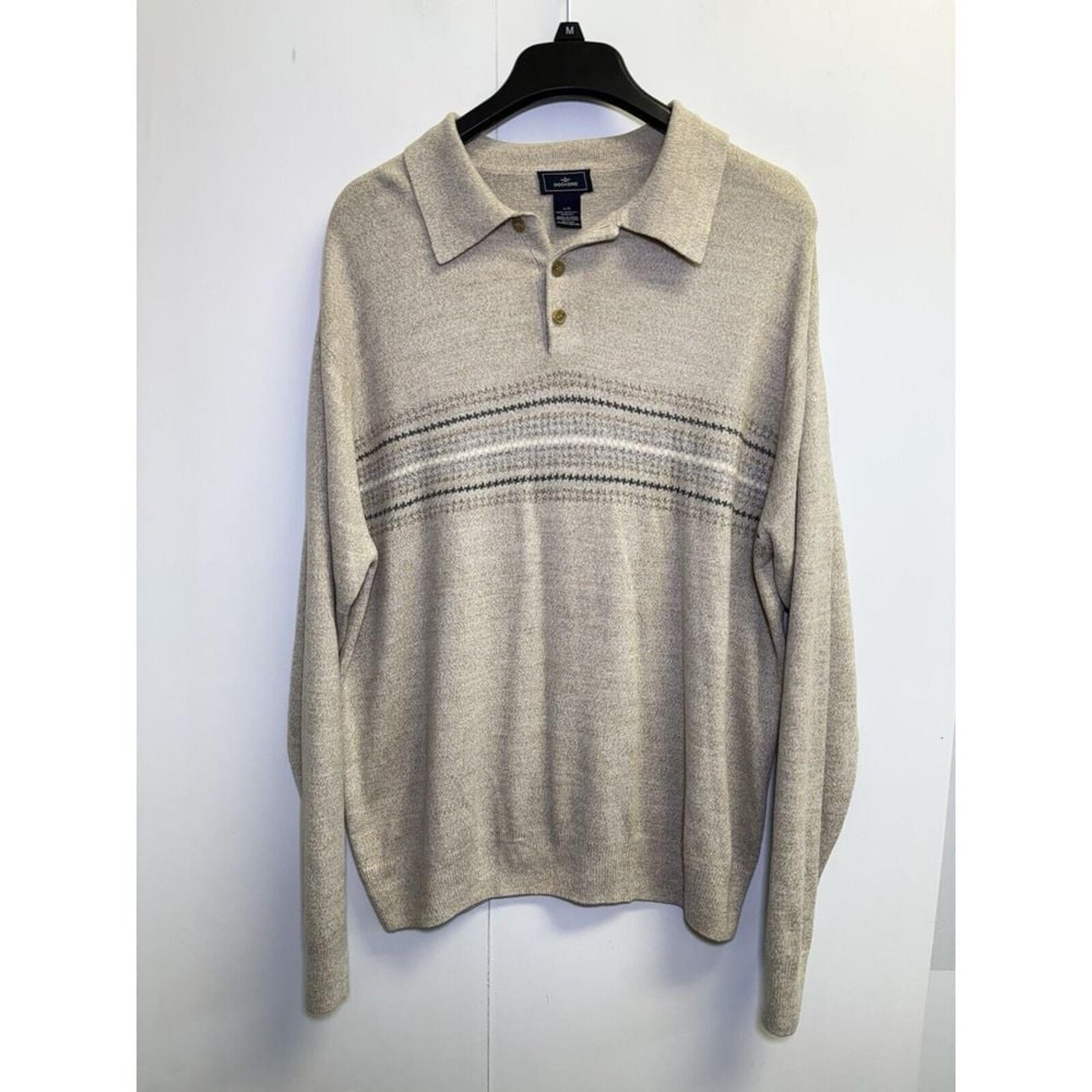 Knit Polo Sweater Men's L Large Long Sleeve Tan Brown Regular Fit Collar - Dockers