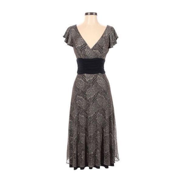 Maria Bianco Nero Crochet Midi Dress Flutter Sleeve A-line M