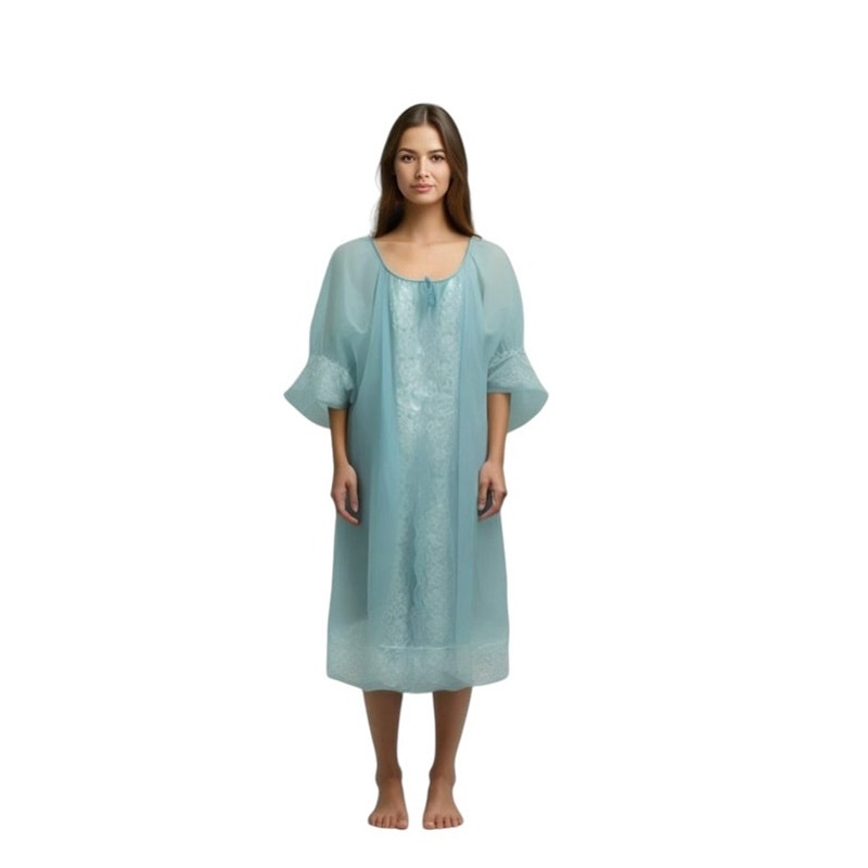 Vintage Sheer Nylon Robe Movie Star Peignoir Small Silky Coquette 60s USA