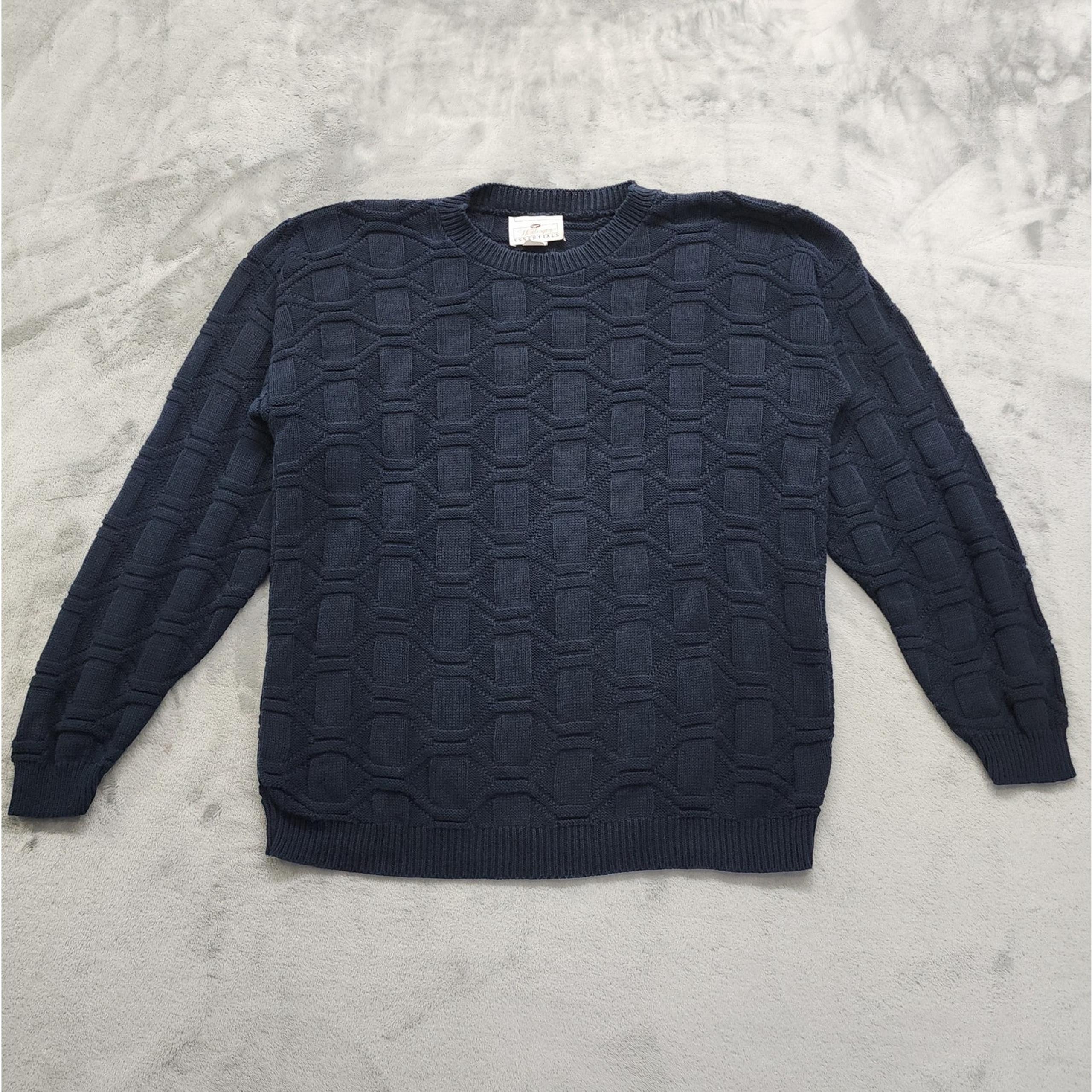 Vintage Worthington Essentials Sweater Womens XL Navy Blue Crew Neck Chunky Knit