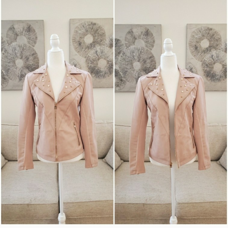 MARC NEW YORK - Embellished Fitted Faux Leather Moto Jacket - [Small, Pink]