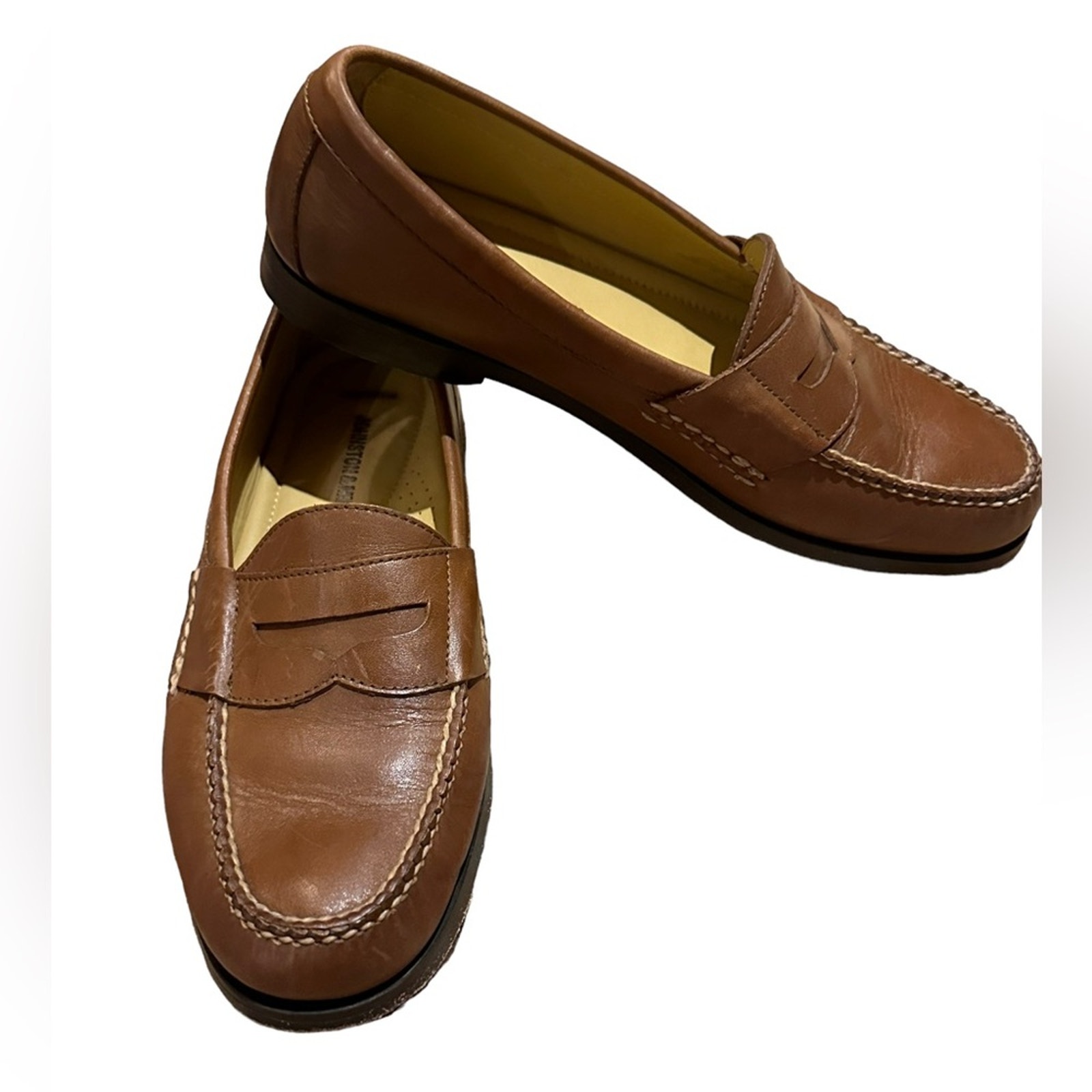 Johnston& Murphy shoes Mens 9.5 Sheepskin Brown Leather Penny Loafer Style
