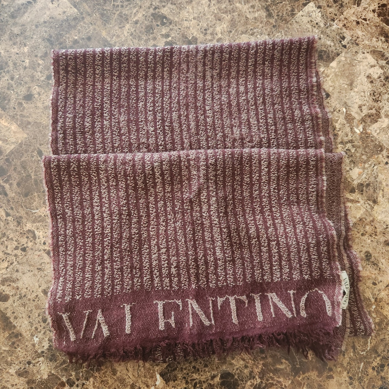 Valentino Burgundy Striped Unisex Wool Scarf