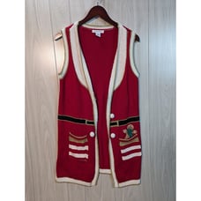 Women's 99 Jane Street Long Christmas Sweater Vest Size Medium Mrs Clause Red