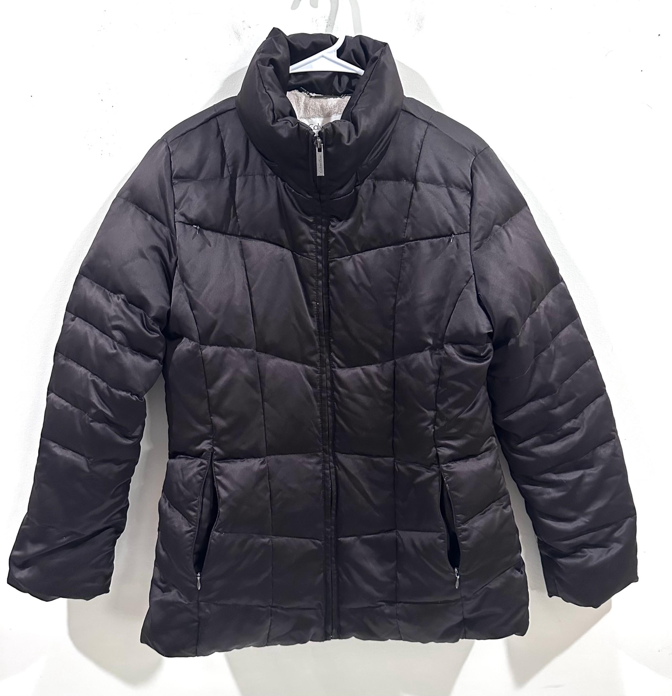 Calvin Klein Puffer Jacket Women's Size Medium Black Brown Down Coat Winter