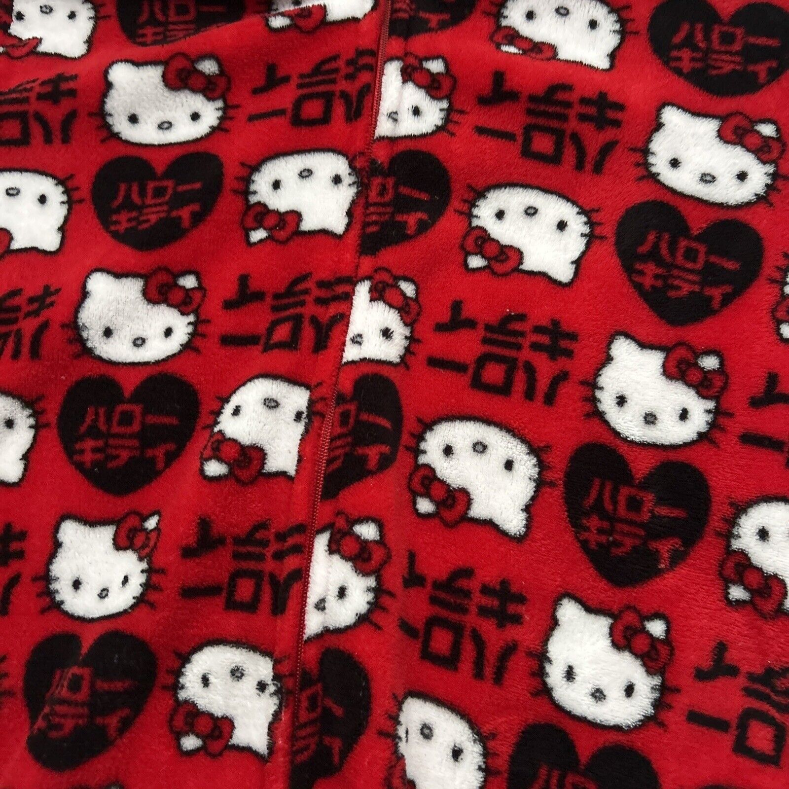 Sanrio Hello Kitty Women One Piece Red Fleece Sleep Pajamas With Hoodie Size XL