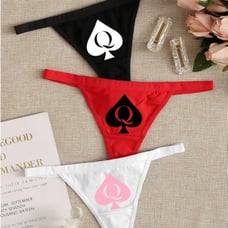 New Women's 3 Piece Set Naughty Queen Of Spades Thong Panties 4 Sizes 3 Colors