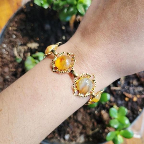 Vintage Dainty Gold Autumn Fall Palette Gemstone Chain Bracelet