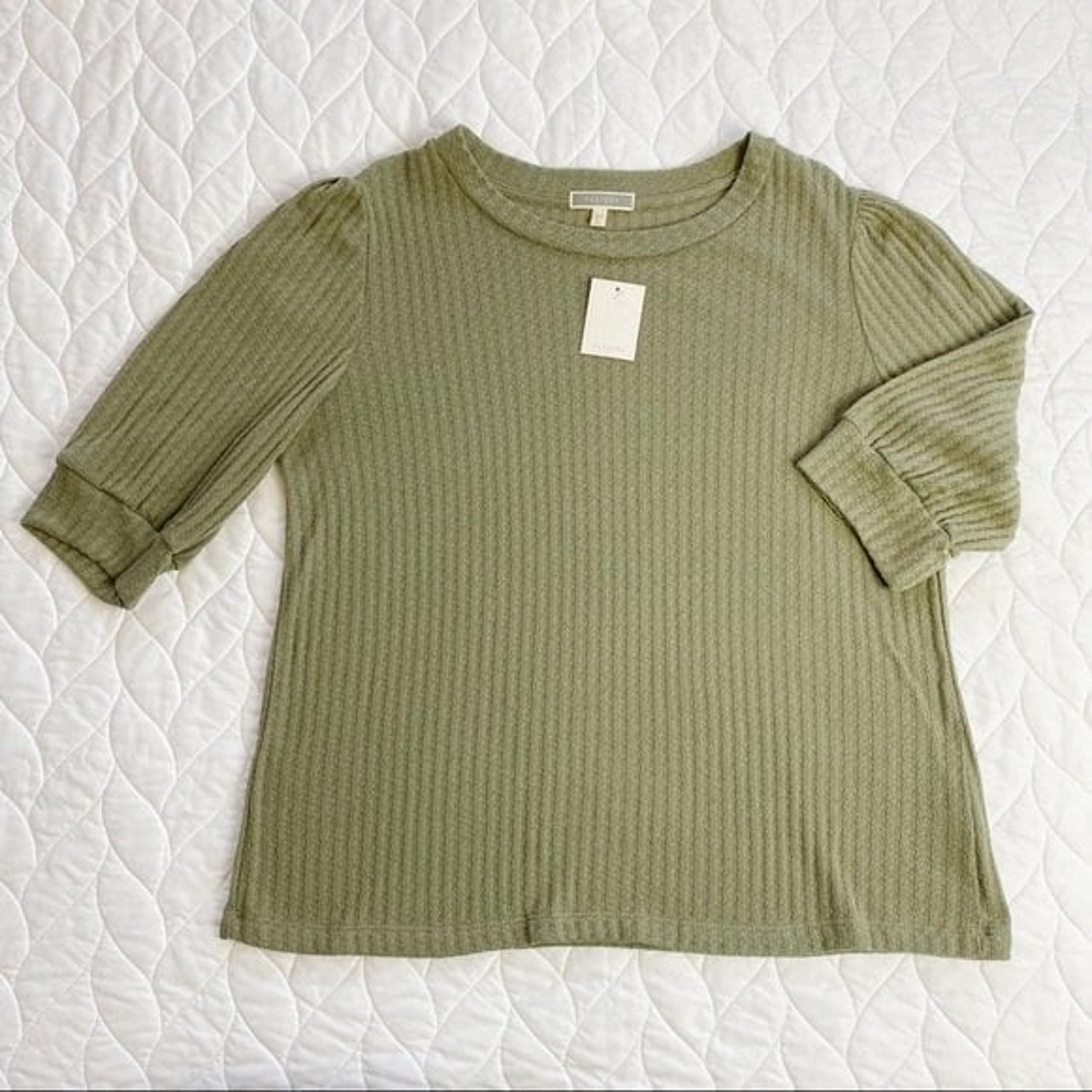 Pleione - Sage Green Knit 3/4 Sleeve Top - XL