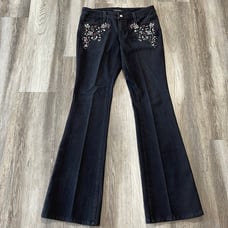 White House Black Market embellished flare leg black jeans size 8 LONG 35”
