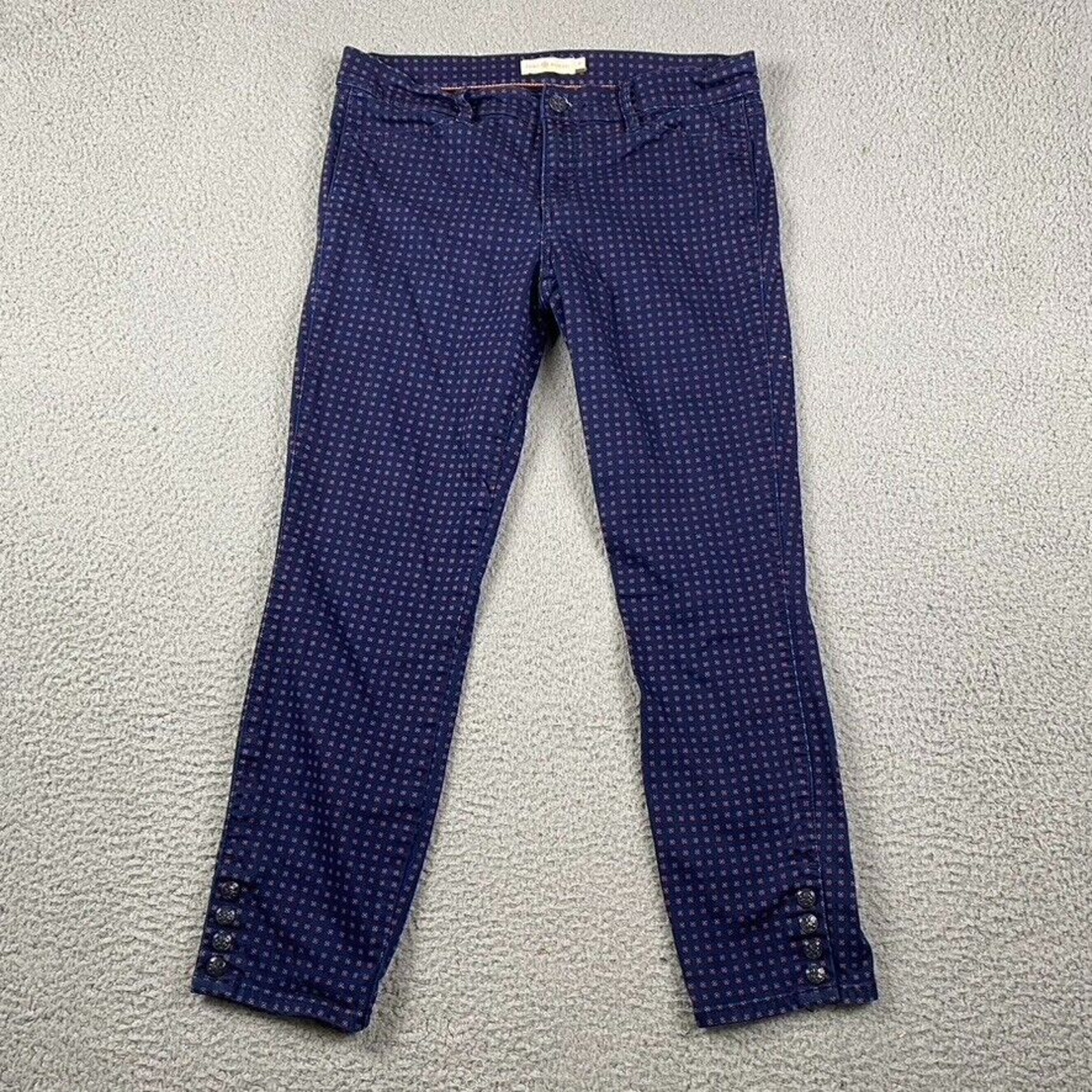 Tory Burch Womens Pants Size 30 Emmy Ankle Skinny Daisy Dots Navy