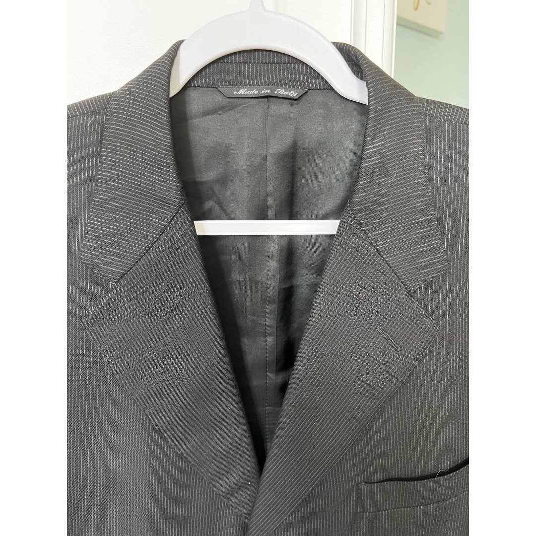 Bernini Beverly Hills Canali Wool Black Striped Suit Jacket Size 56
