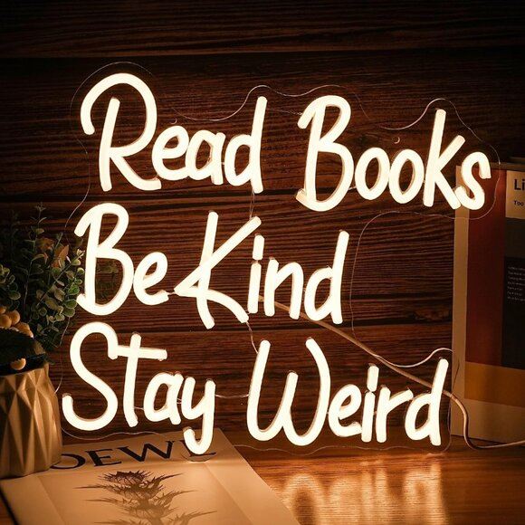 New Read Books Be Kind Stay Weird Neon Sign, Dimmable LED Light for Bar