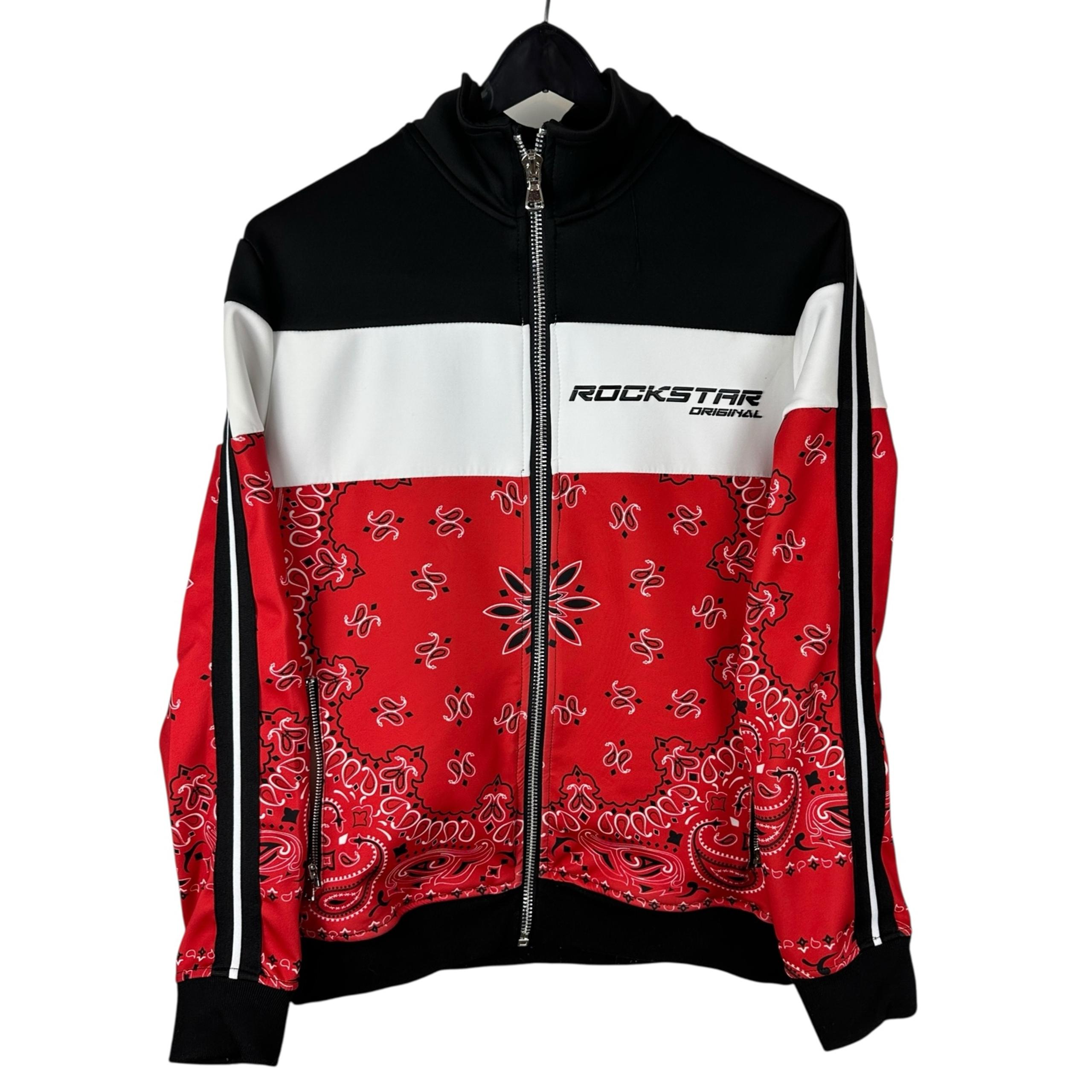 Mens Y2K Rockstar Original Red Bandana Paisley Streetwear Jacket Size S