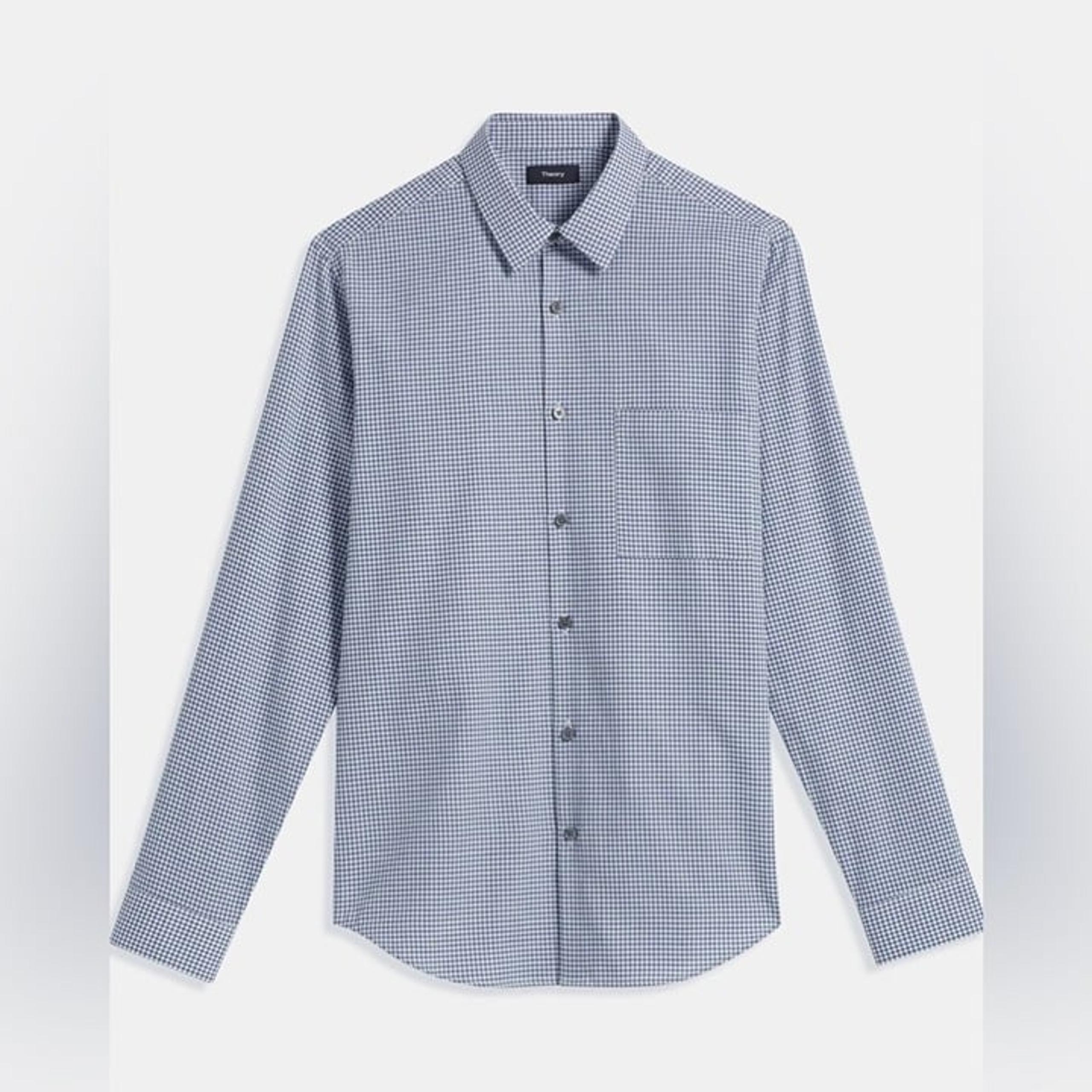 Theory Men’s Kyson Brushed Gingham Standard-Fit Shirt in Navy/White Size S