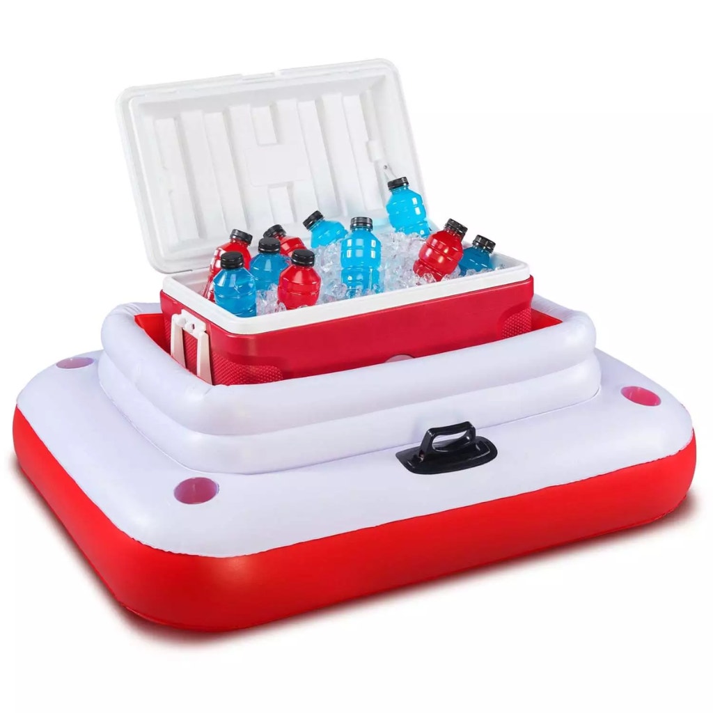 Pittman Outdoors Cool Drifter Inflatable Floating Cooler - Red/White, Heavy Duty