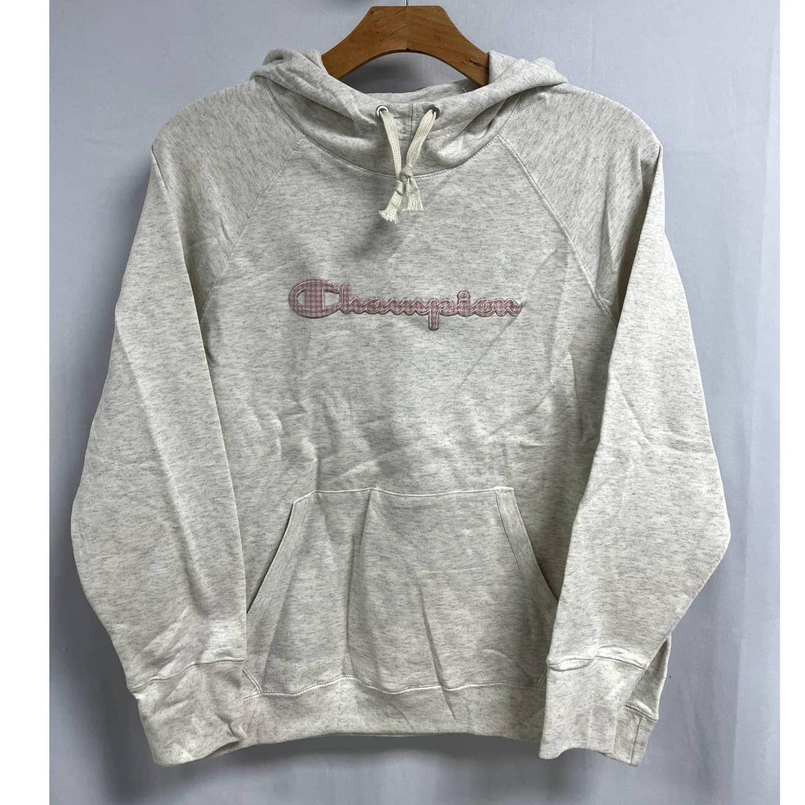 CHAMPION NEW Women's Powerblend Fleece Script Outline Hoodie Oatmeal Heather 2XL