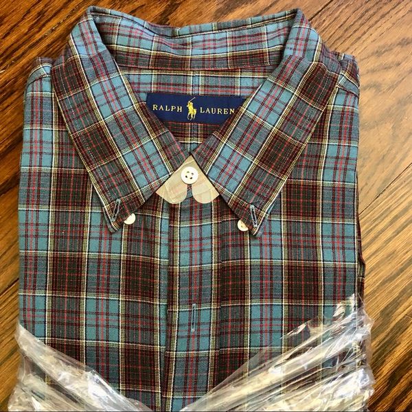 Outlet RALPH LAUREN Mens Long Sleeve Blue Plaid Button Down Dress Shirt XL