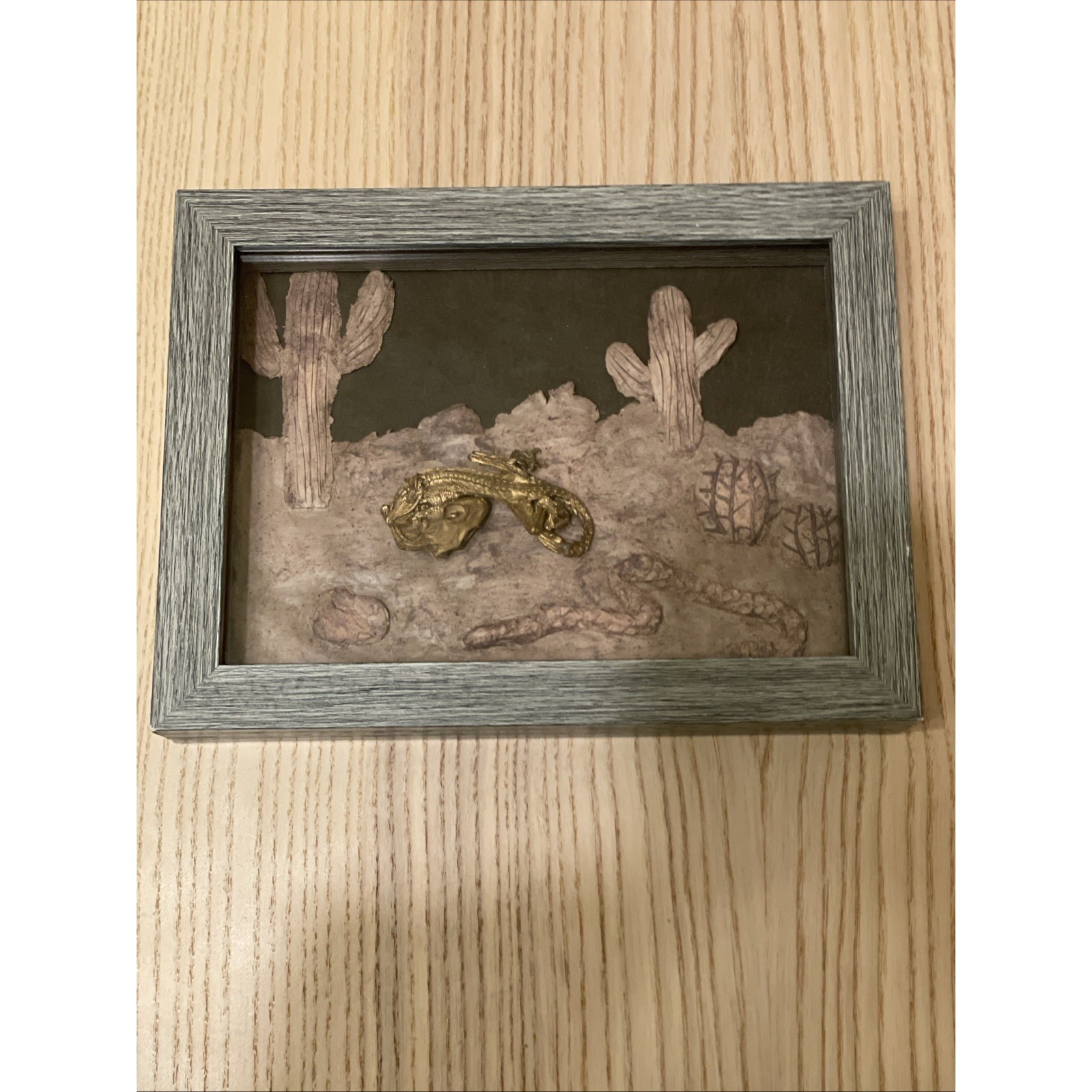 Lizard Taxidermy Framed On Clay Background 8" X 6"