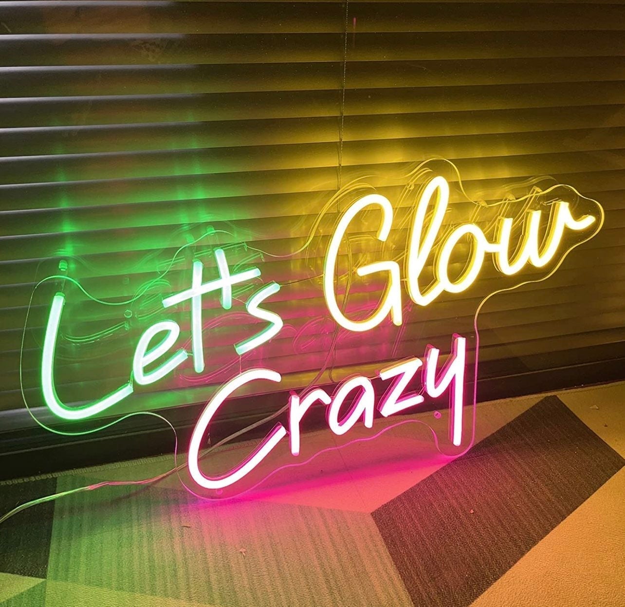 Lovely Large bright “Lets Glow Crazy” LED Light Sign Room Wall Decor