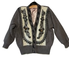 Vintage Beaded Embroidered 3D Floral Angora Rabbit Button Cardigan grandma glam