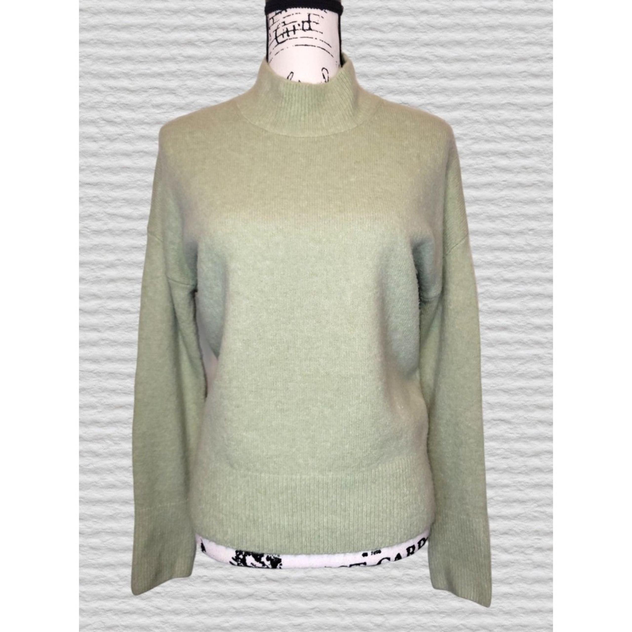 Magaschoni Wool Blend Mock Neck Sweater Womens SM Green Fuzzy Soft Basic Staple