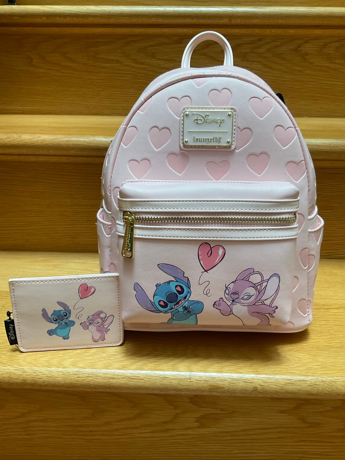 RARE Loungefly Disney Stitch & Angel Valentines Mini Backpack & cardholder