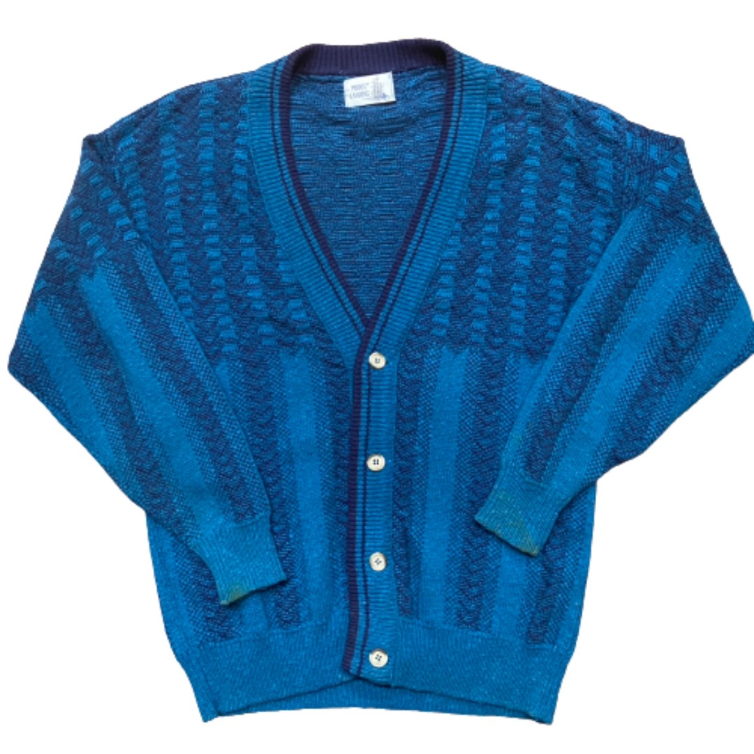Penn's Landing Vintage Cotton Knit Blue Cardigan Sweater Men's Size Medium