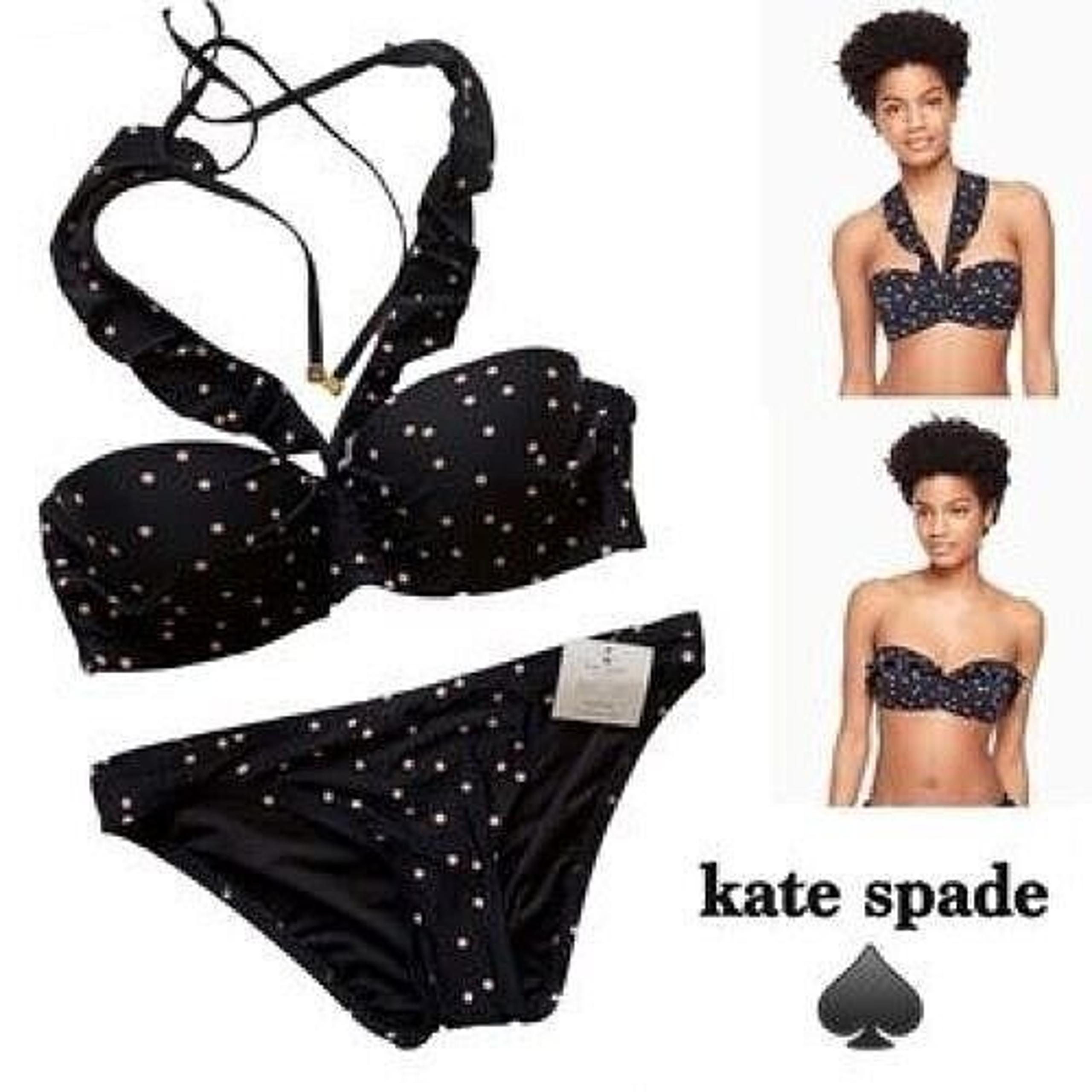 KATE SPADE ANNA MARIA ISLAND 2PC BANDEAU BIKINI BLACK PINK DOT Swimsuit M NWT!