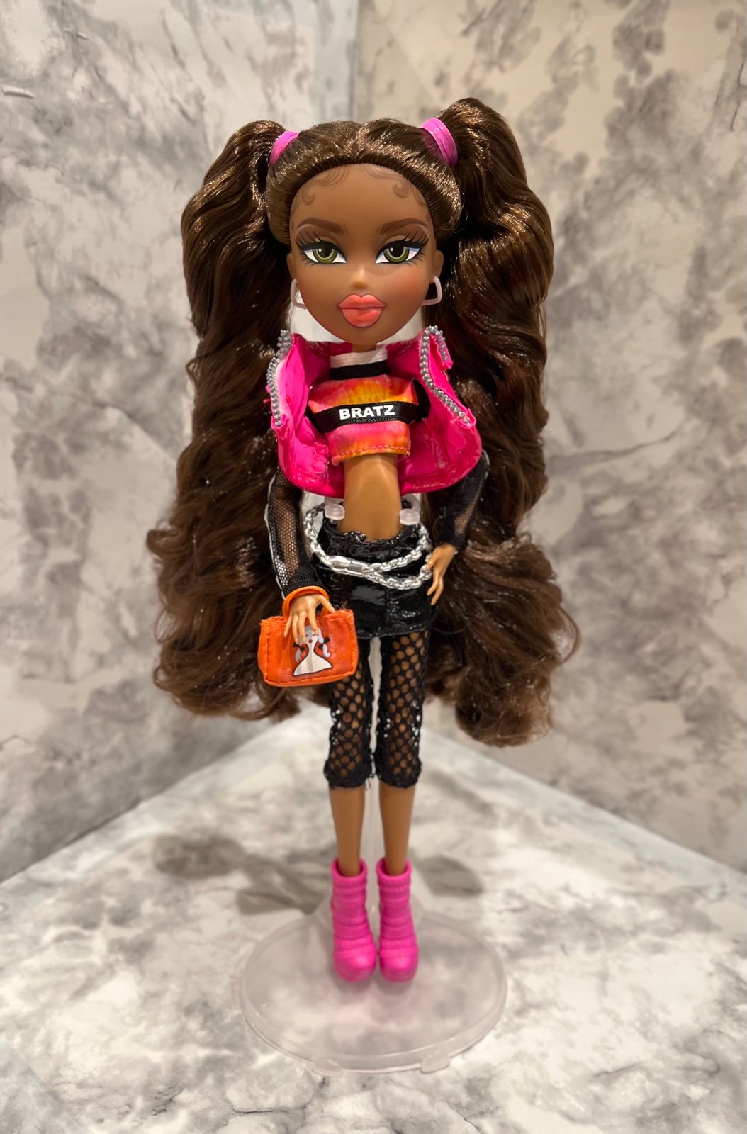 OOAK Bratz Sasha with Posable Body Doll (Black, pink, and orange outfit)