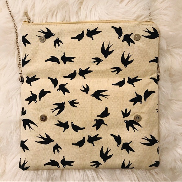 Canvas Bird Print Clutch Convertible Shoulder Bag