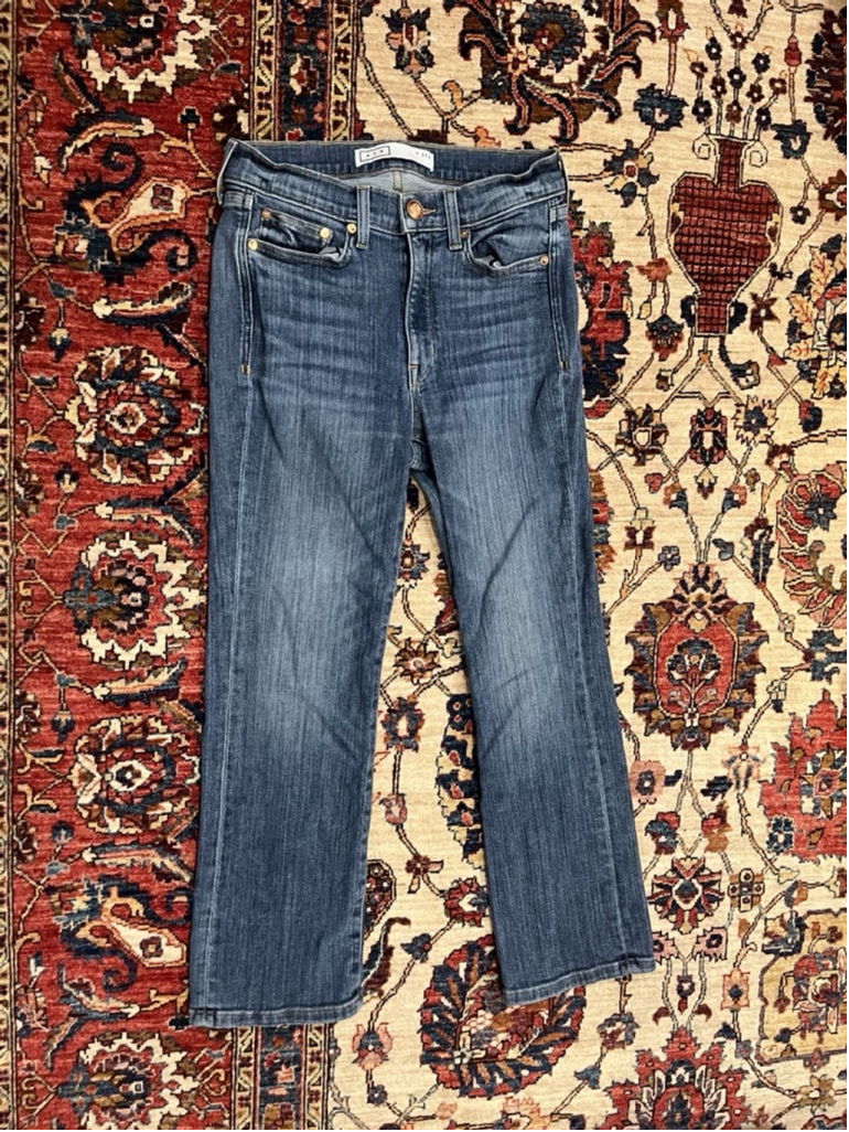 Womens AYR The Pop Medium Blue Wash Straight Leg Denim Jeans Size 27 Short
