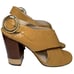 Chloe Women’s 6 Mustard Yellow Patent Criss Cross Leather Block Slingback Heels