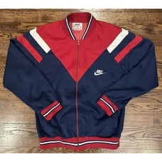 Men's VTG Early 80's Nike Swoosh Logo Navy Blue Red Track Jacket Med