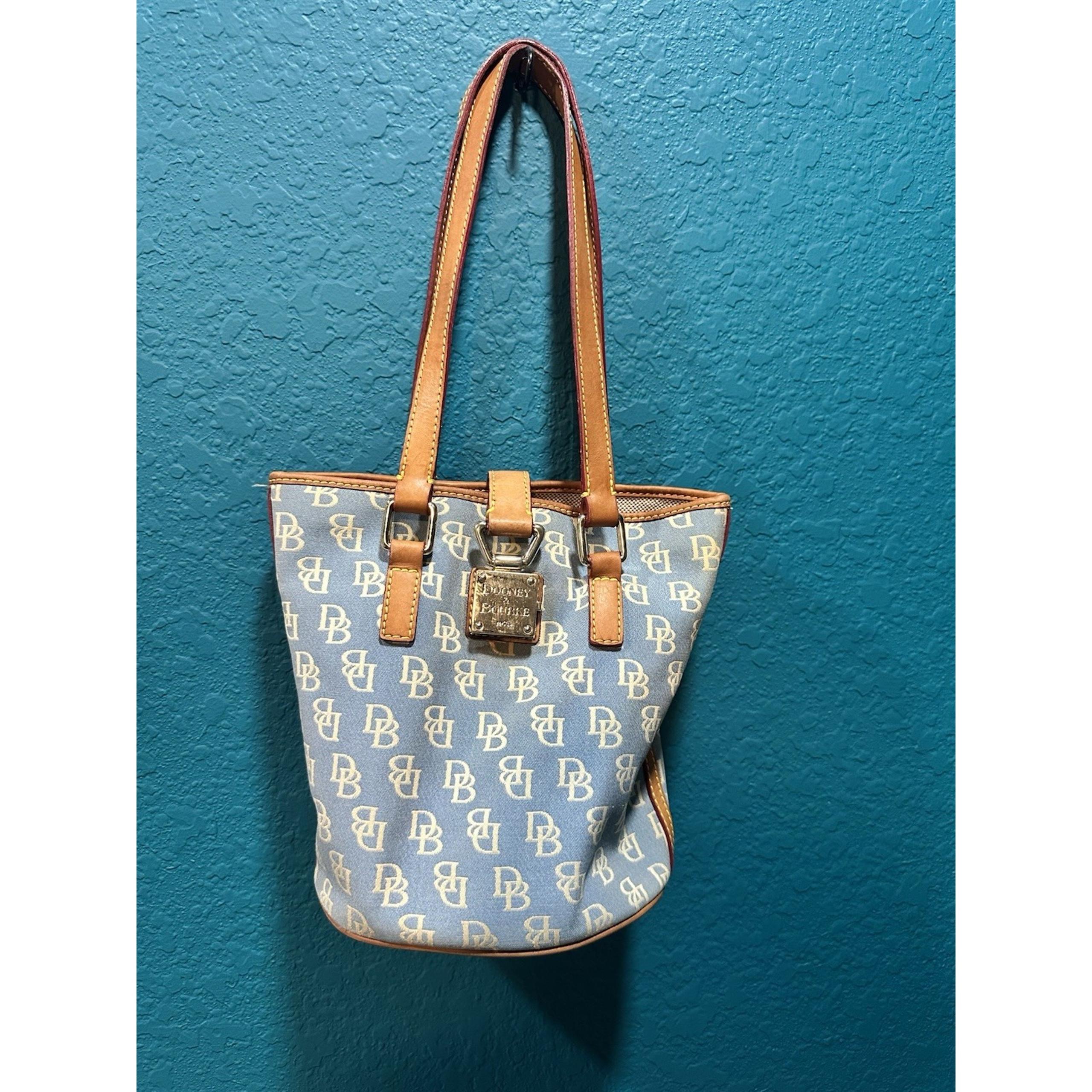 Vintage 1975 Dooney & Bourke Blue and Tan Canvas and Leather Handbag RARE