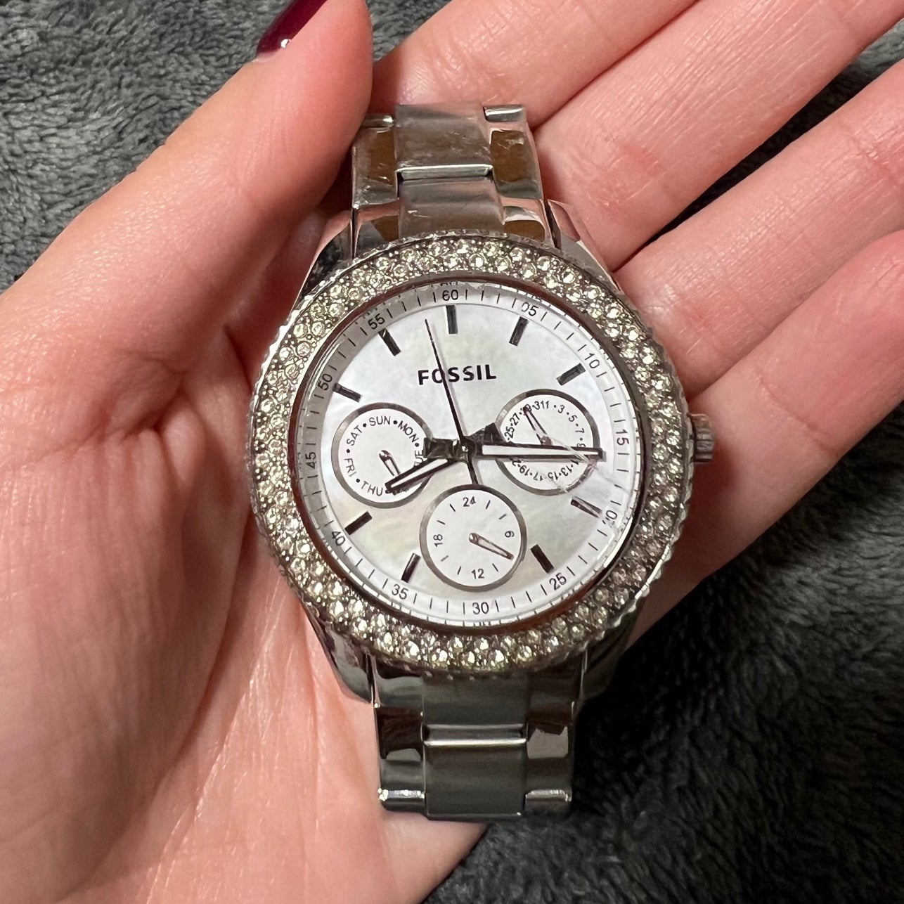 Women’s Fossil Silver Diamond Face Watch