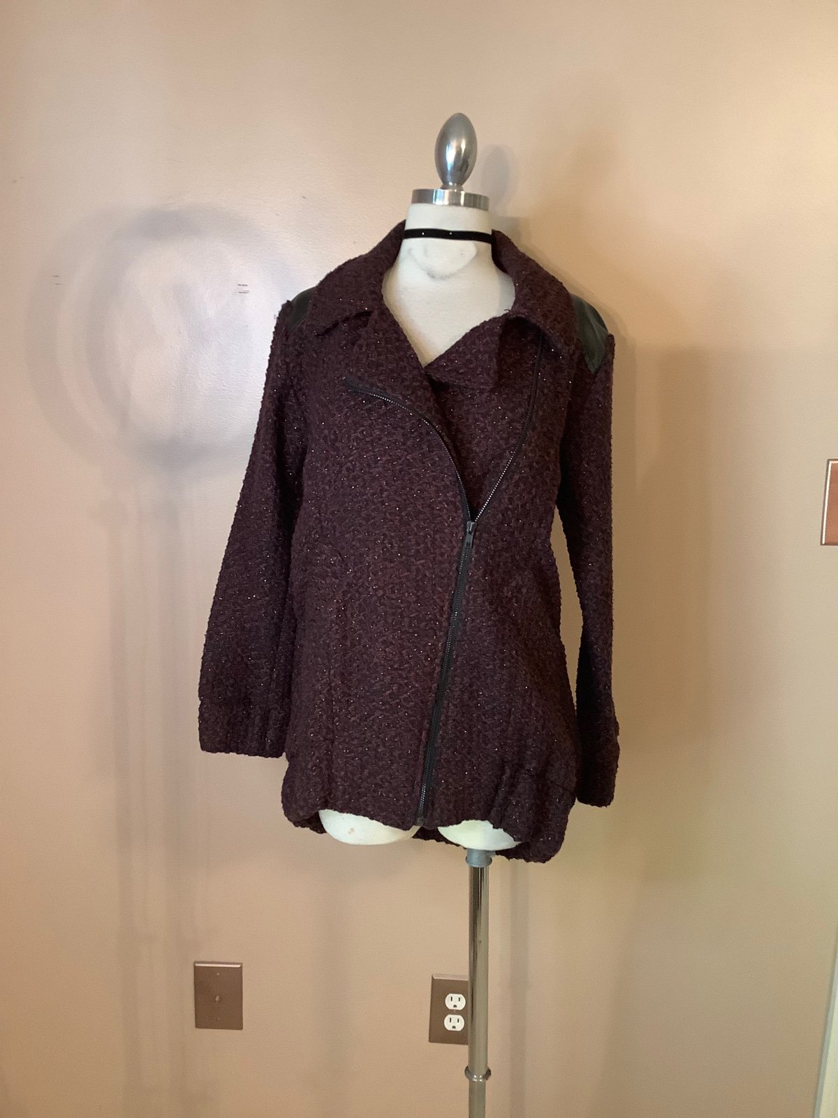 NWT 180 Bcbg Generation burgundy tweed moto coat size XS