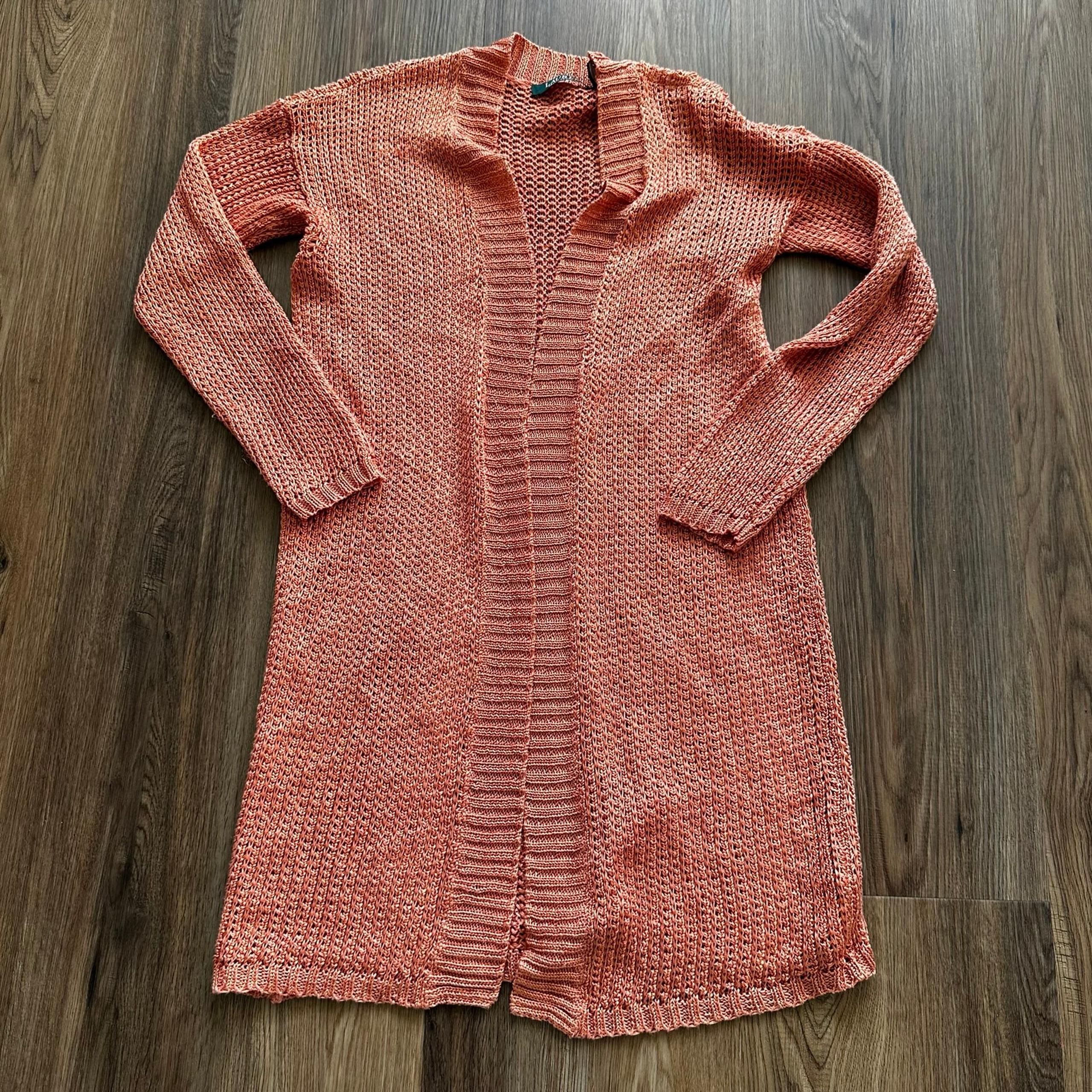 Lauren Ralph Lauren Women’s Cardigan Linen Blend Orange XS Petite Open Weave