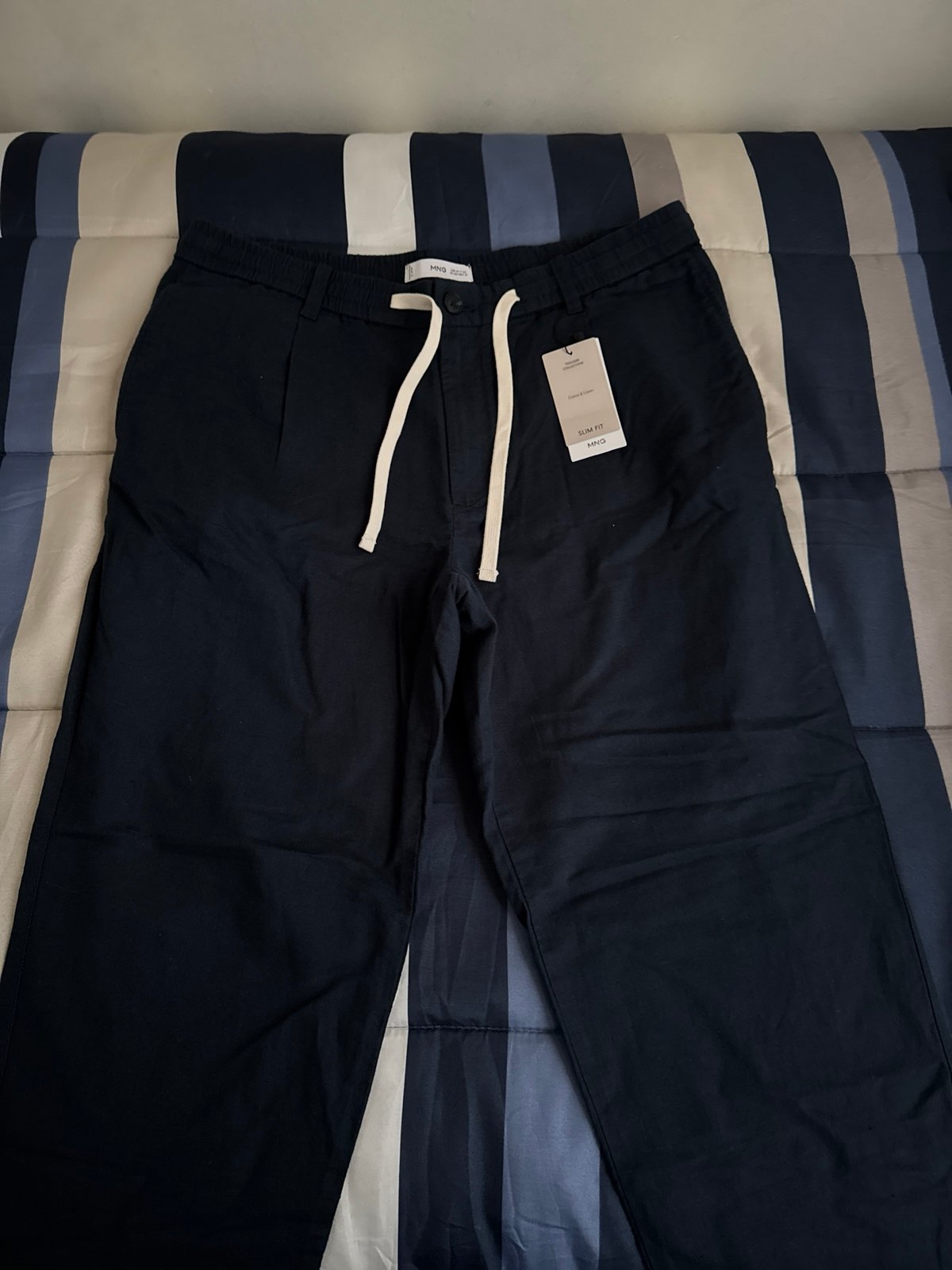 MANGO Men’s Linen/Cotton Trouser Size 34 / EUR 44 Navy Blue Slim Fit